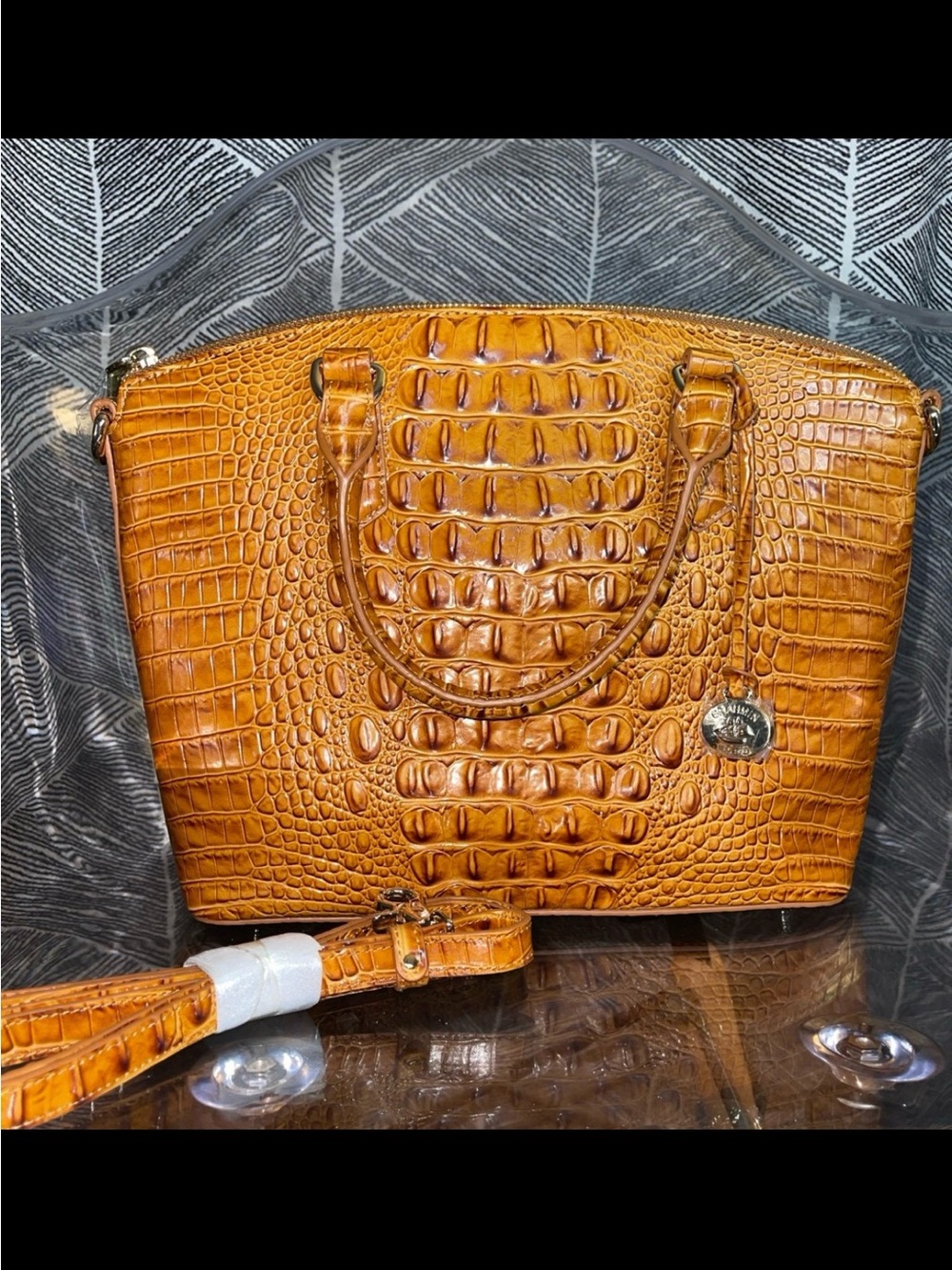 Brahmin Croc-Embossed Satchel - Cognac